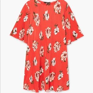 MANGO Red Floral Textured Shift Dress